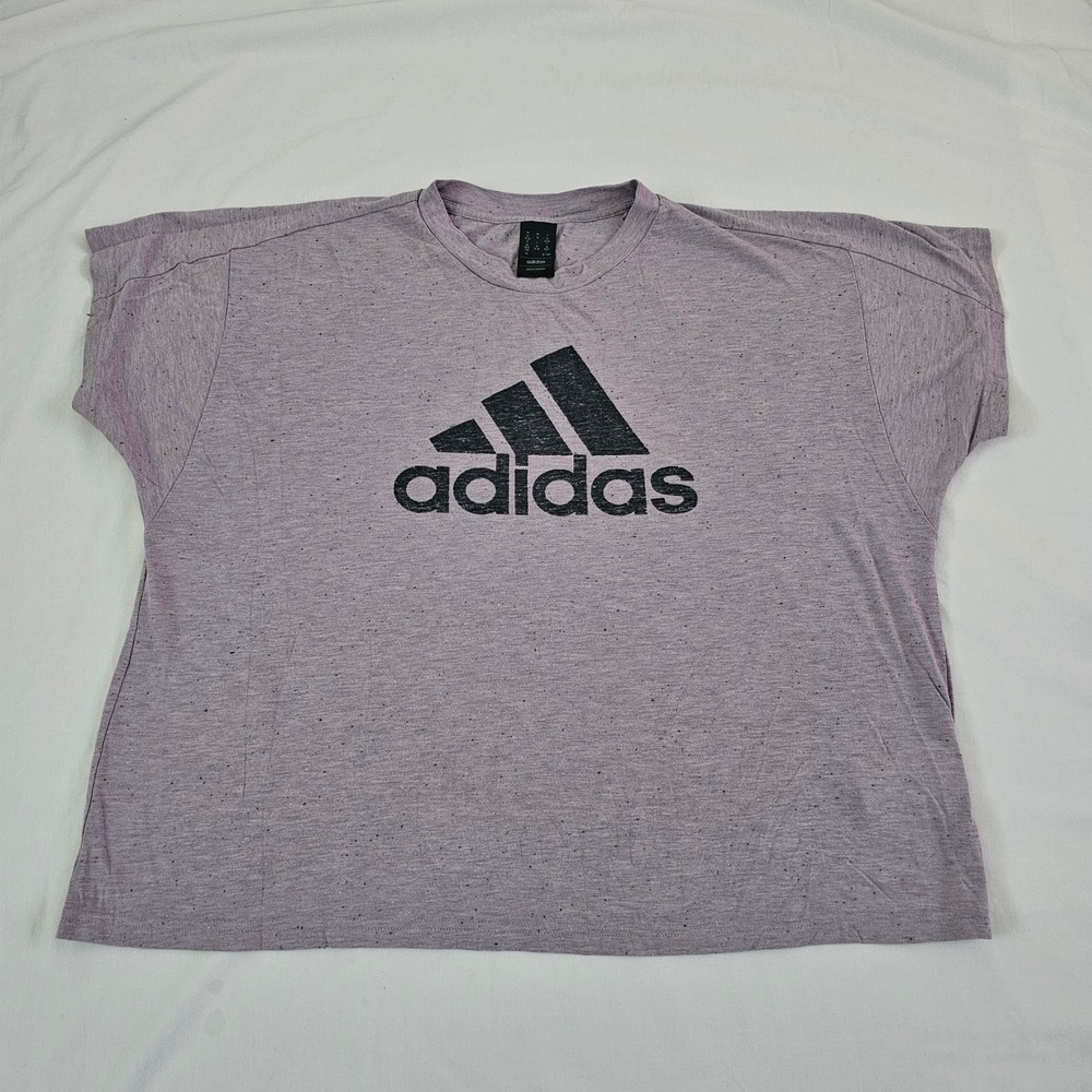 Adidas T-Shirt Womens 2X Purple Speckled Logo Graphic Tee Athleisure Y2K Sporty